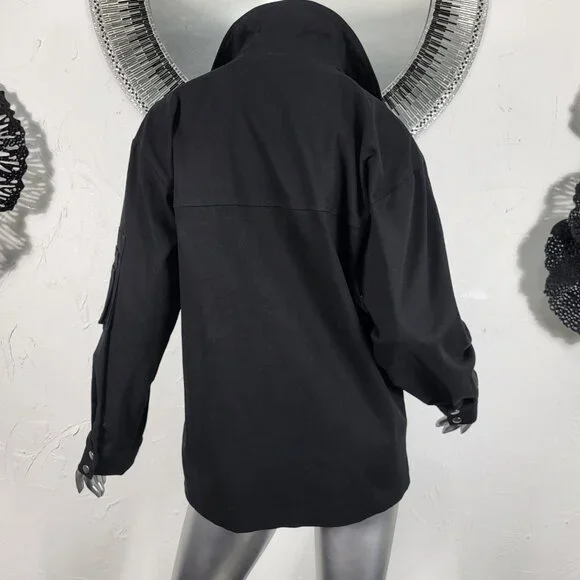 NWT~$295~I AM GIA~S/M~BLACK MILITARY UTILITY CARGO DENIM JEAN JACKET COAT - Picture 14 of 16